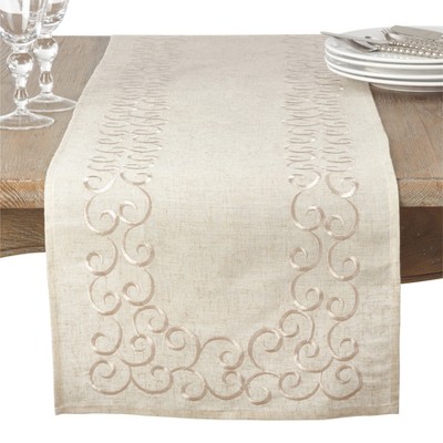Beige and Tan Polyester Baroque Print Table Runner