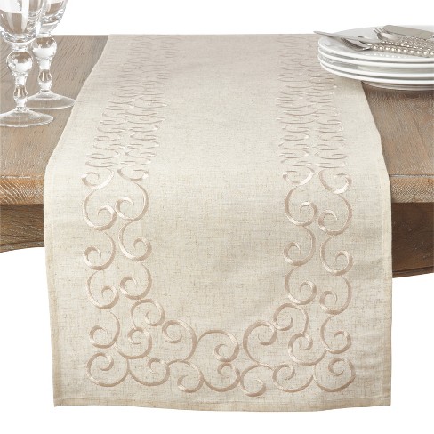 Embroidered and Hemstitched Linen-blend Table Topper - 54 Inches