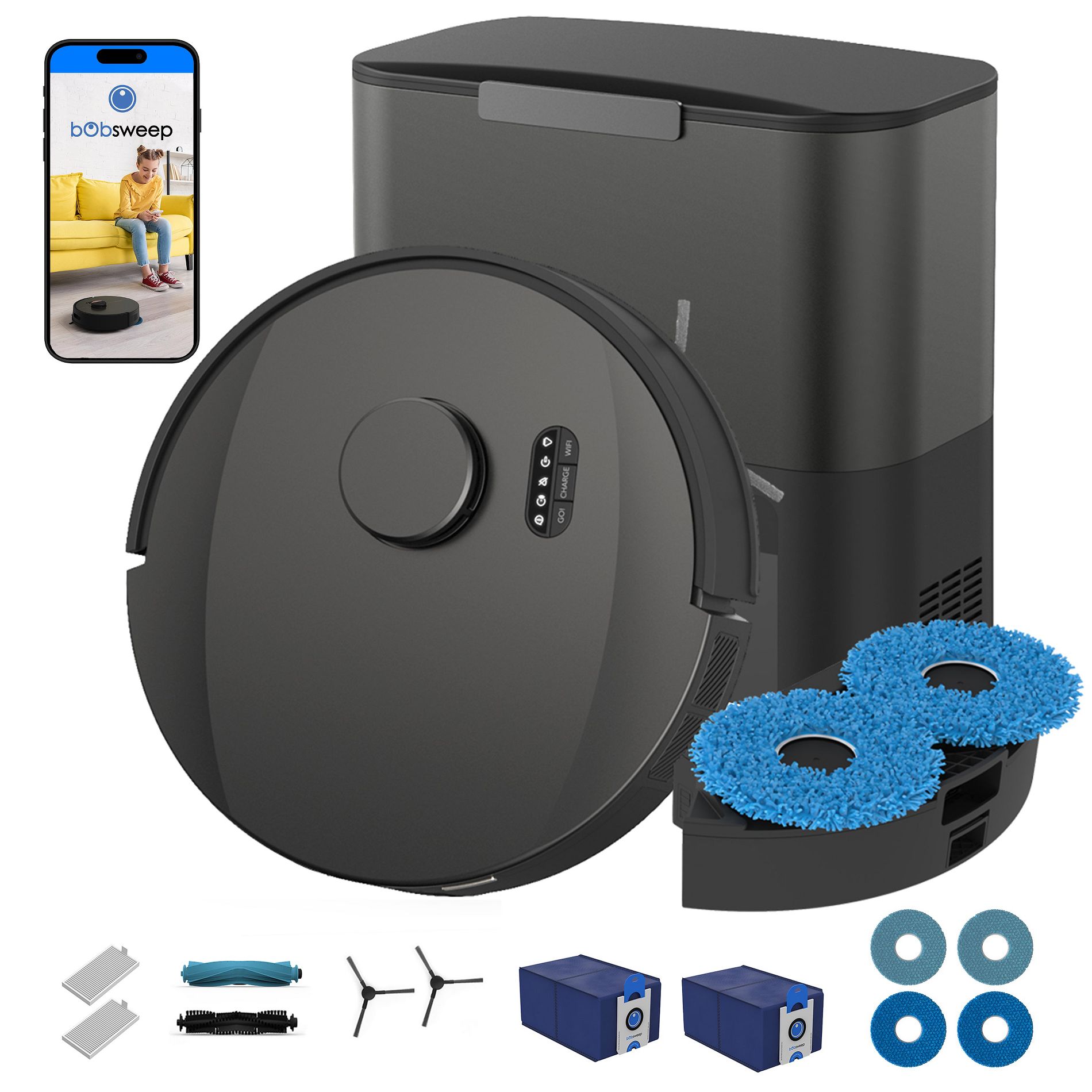bObsweep UltraVision Pet Combo Robot Vacuum with Ultra-Powerful 25 KPa Suction, 6L Self-Empty, FloorSense Auto-Lift DualSpin Mopping, LiDAR Navigation
