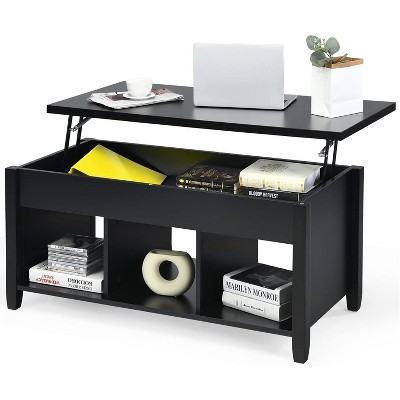 Tangkula Wood Lift Top Modern Coffee Table w/Hidden Compartment and Open Storage Shelf for Living Room Black