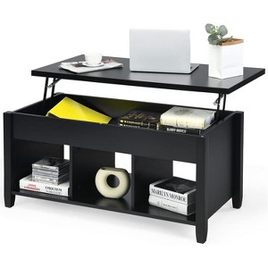 Tangkula Wood Lift Top Modern Coffee Table w/Hidden Compartment and Open Storage Shelf for Living Room Black - 1 of 4