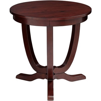 Espresso Acacia Wood Round Accent Table with Curving Legs