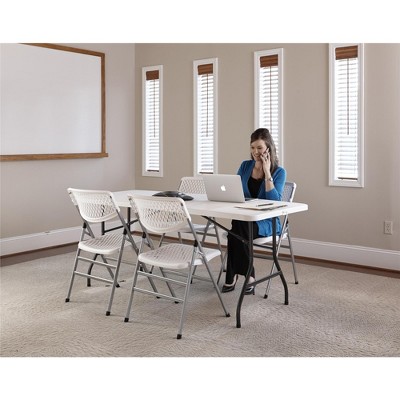 White Metal and Plastic Armless Folding Chair