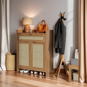 COZONY 2-Piece Rattan Shoe Cabinet Set, Adjustable Shelf Storage Organizer with Drawer, Farmhouse Style Entryway Cabinet for Hallway - 1 of 4