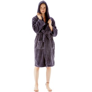 BC BARE COTTON Womens Hooded Robe Microfiber Plush Fleece Bathrobe - 1 of 4