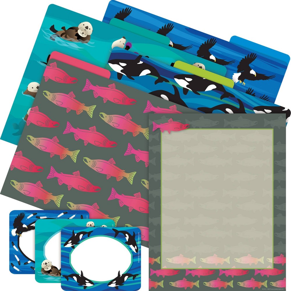 Barker Creek Sea and Sky Salmon Get Organized File Folders Set Multi-Design 107 per Set: Paper, Top Tab, 50 Sheet Capacity