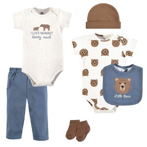 Hudson Baby Infant Boy Cotton Layette Set, Blue Brown Little Bear - 1 of 4