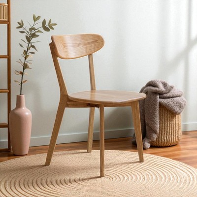 Mshliw Farmhouse Solid Oak Wood Dining Chairs Set of 2, Natural Wooden Side Chairs with Curved Backrest for Dining Room & Kitchen