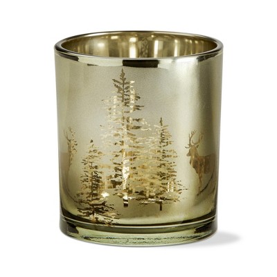 TAG Wilde Pine Tree Green Mercury Glass Tealight Candle Holder, 3.15 x 3.15 x 3.15