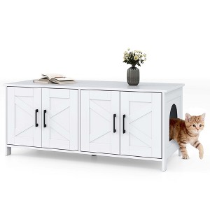 Tangkula Cat Litter Box Enclosure for 2 Cats w/ Double Rooms Wooden Cat Washroom Cabinet - 1 of 4
