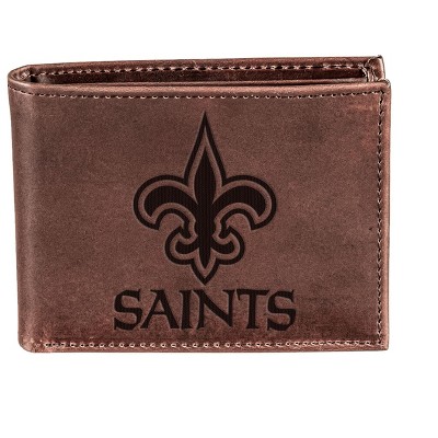 Evergreen NFL New Orleans Saints Brown Leather Bifold Wallet Officially Licensed with Gift Box
