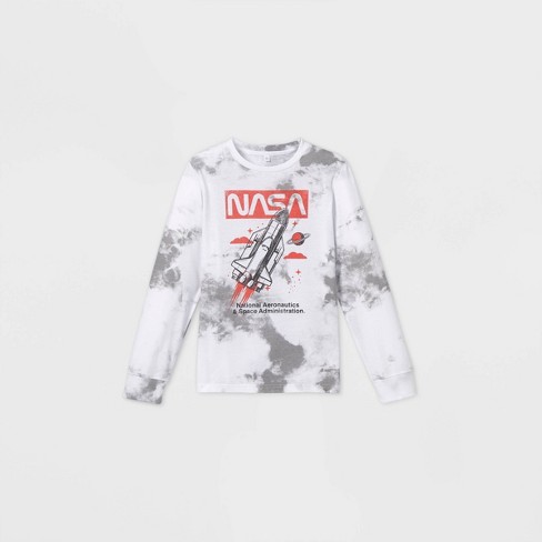 Boys Nasa Tie Dye Long Sleeve Graphic T Shirt Gray White Target - tie dye long sleeve roblox