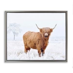 Stupell Industries Highland Cow in Snow Black Framed Floater Canvas Wall Art - 1 of 4