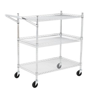 3 Tier Metal Utility Cart on Wheels, Chrome Steel Wire Storage Trolley with Handle, Heavy Duty Kitchen Serving Cart Organizer for Home Warehouse - 1 of 4