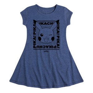 Girls' - Pokémon - Pikachu Wink Face Fit & Flair Cap Sleeve Dress - 1 of 3