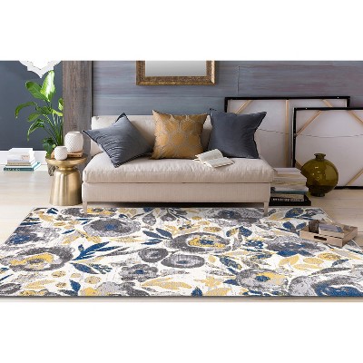 Vintage Floral Cream Synthetic Rectangular Area Rug 7'10" x 10'