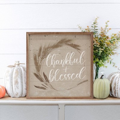Kendrick Home Thankful and Blessed Wreath Wall Art Tan