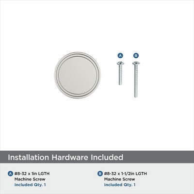 Brushed Nickel Round Modern Cabinet Knob with Mounting Hardware