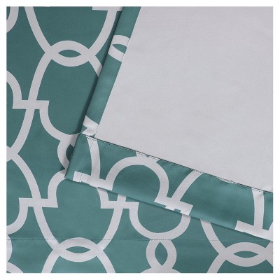 Teal Geometric Blackout Grommet Top Extra Long Drapes