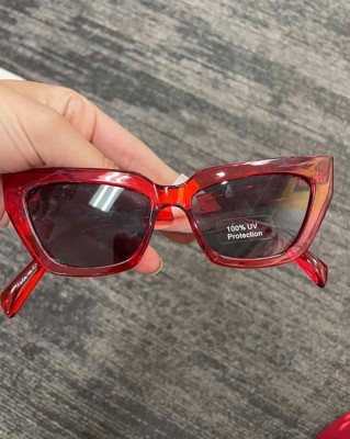 Women's Plastic Retro Angular Cateye Sunglasses - A New Day™ Red