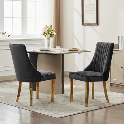Lycvki Chenille Dining Chairs Accent Chair for Dining Room with Brushed Stainless Steel Legs,Set of 2