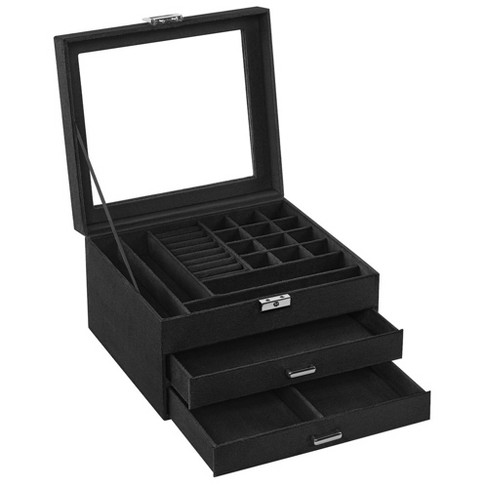 Songmics 5-tier Jewelry Box With Glass Window Jewelry Storage Organizer  With 3 Side Drawers & Big Mirror Ink Black And Metallic Gold : Target