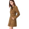 Allegra K Women's Notched Lapel Double Breasted Faux Suede Trench Coat with Belt - 2 of 4