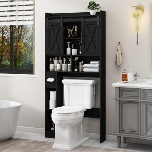 Over The Toilet Storage Cabinet with Sliding Door & Toilet Paper Holder Stand - 1 of 4