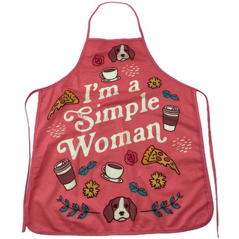 I'm A Simple Woman Apron Funny Coffee Dogs Pizza Graphic Novelty Kitchen Smock - Crazy Dog Bakeware Pink Apron - image 1 of 4