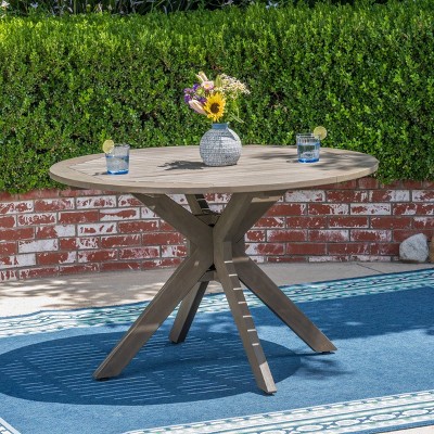 Stamford Round Acacia Wood Dining Table with X-Shaped Base Gray - Christopher Knight Home