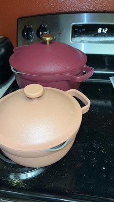 Love this shell pink rice pot!! 🥹 my first cast iron item. Patiently  waiting for the 11 piece set in meringue to come back in stock. I did  change the knob to