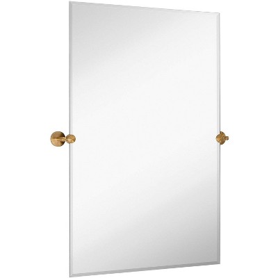 Elegant Beveled 24x36 Frameless Pivot Mirror with Brushed Gold Anchors