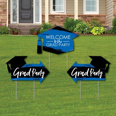Big Dot of Happiness Blue Grad - Best is Yet to Come - 2 Royal Blue Arrows and 1 Welcome/Thank You Lawn Sign - Double Sided Yard Sign Set - 3 Pieces