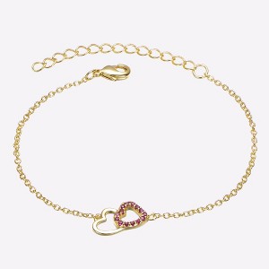 Kids 14K Yellow Gold plated double heart entwined bracelet with cubic zirconia sparkling elegant and perfect for everyday wear or special occasions - 1 of 4