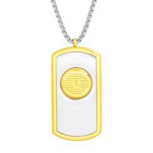 Steeltime 24" Men's two tone stainless steel and 18k gold plated Our Father dog tag pendant - 1 of 4