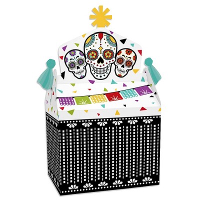 Big Dot of Happiness Day of the Dead - Treat Box Party Favors - Sugar Skull Party Goodie Gable Boxes - Set of 12