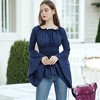 Anna-Kaci Women's Long Sleeve Off Shoulder Gatehred Detail Peplum Boho Top- Small/Medium ,Navy - 3 of 4