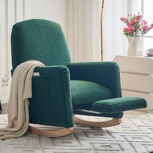 Cotton Linen/Teddy Fabric Nursery Rocking Chair, Upholstered Accent Chair With Adjustable Footrest and Pocket 4W -ModernLuxe - 1 of 4