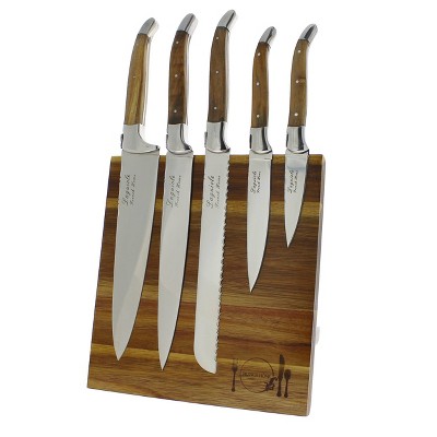 French Home Laguiole 6pc Stainless Steel Connoisseur Kitchen Knife Set with Magnetic Display