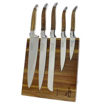 French Home Laguiole 6pc Stainless Steel Connoisseur Kitchen Knife Set with Magnetic Display
