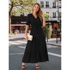 INSPIRE CHIC Women's V Neck Half-Sleeve Drawstring Waisted Tiered Slit A-Line Maxi Dress with Pockets - 3 of 4