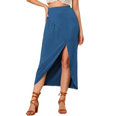 Allegra K Women's Split Ruched High Waist Summer Beach Maxi Skirts