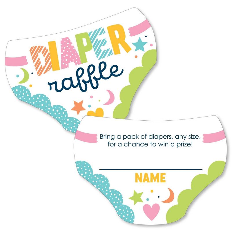 Big Dot of Happiness Colorful Baby Shower - Diaper Shaped Raffle Ticket Inserts - Gender Neutral Baby Shower Diaper Raffle Game - Set of 24, 1 of 5