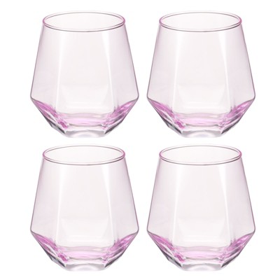 Unique Bargains Stemless Geometric Design Diamond Whiskey Glasses 4 Pcs