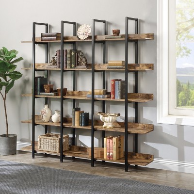 KTMBDW Triple Wide 5 Tier Bookshelf, 70.9" Tall Bookcase, Modern Bookcases and Bookshelves Furniture for Bedroom, Living Room and Home Office