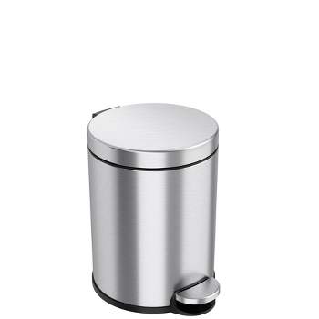 iTouchless Step Pedal Bathroom Trash Can with AbsorbX Odor Filter and Removable Inner Bucket 1.32 Gallon Round Stainless Steel