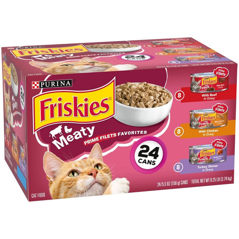 Purina Friskies Meaty Prime Filets Favorites with Chicken, Beef and Turkey Flavor Wet Cat Food - 5.5oz/24ct Variety Pack, 5 of 10
