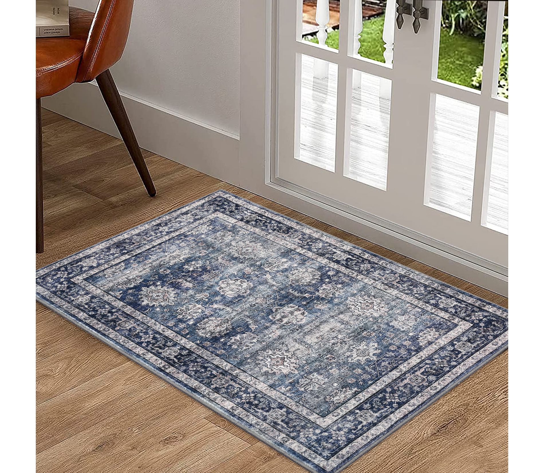 Vintage Machine Washable Rug with Non-Slip Backing