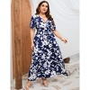 Garvee Women Plus Size V Neck Wrap Maxi Dress High Waist Ruffle Summer Casual Dress with Belt Short Sleeve - 4 of 4
