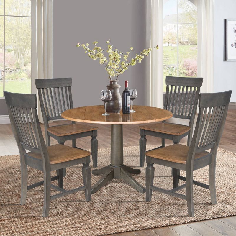 42&#34; Round Dual Drop Leaf Dining Table with 4 Slat Back Chairs Hickory/Washed Coal - International Concepts, 2 of 9